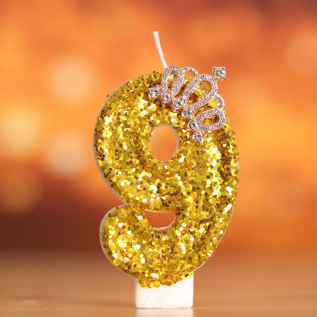 1pc Golden Crown Number 0-9 Cake Decor Candles for Birthday Wedding Anniversary Party DIY Cake Decoration Supplies
