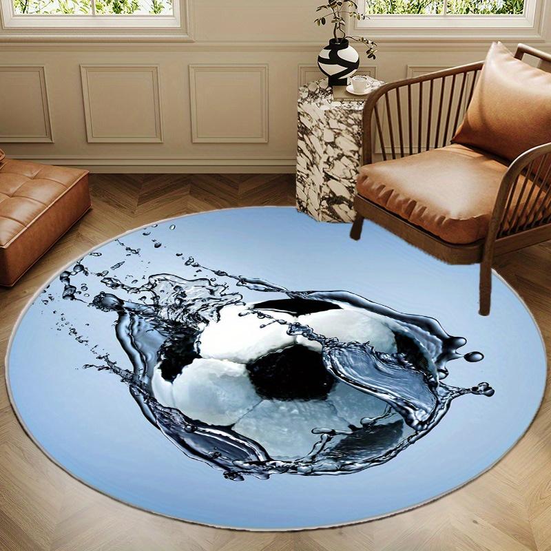Retro Burning Football Round Rug Nonslip Area Rug Office Chair Mat Carpet For Living Room Bedroom Home Decor
