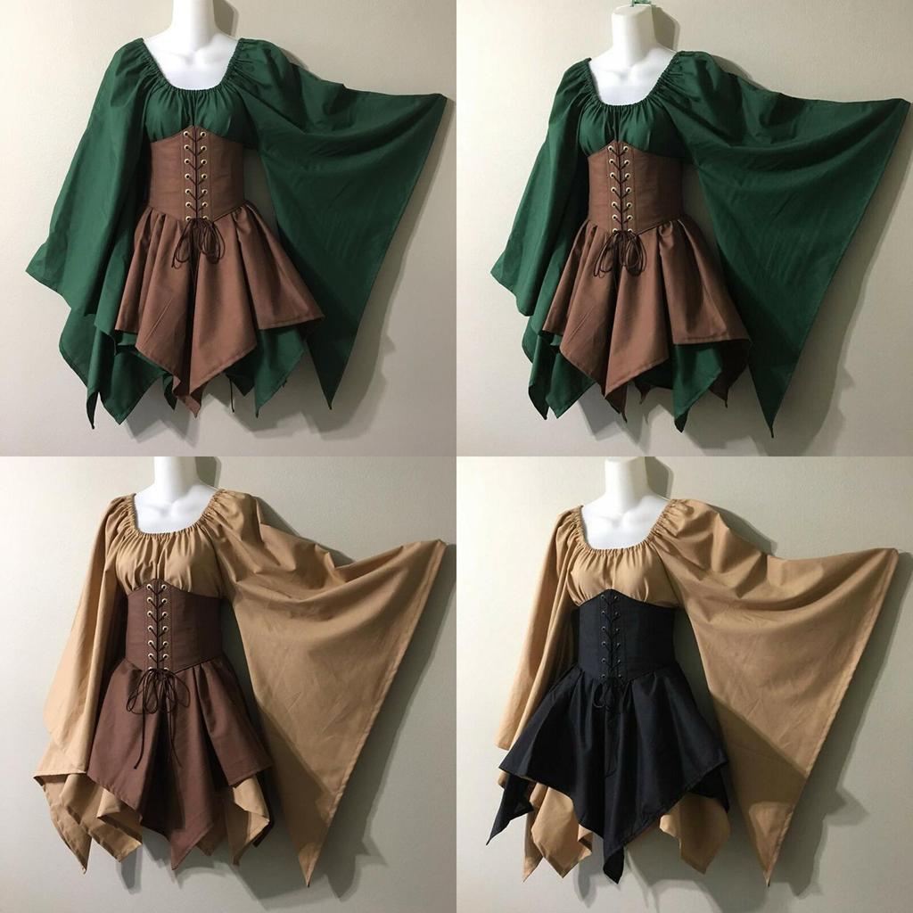 Atemberaubendes Gothic Mittelalter Renaissance Waldelfen Feenkleid für Cosplay und Partys