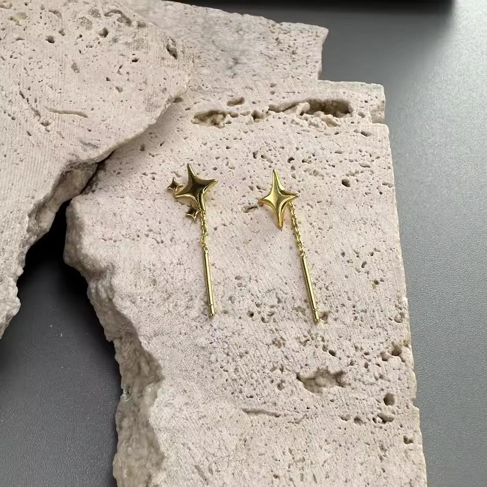 925 Silver Star Earring for Women Girl Simple Tassels Chain Fashion Office Jewelry Gift