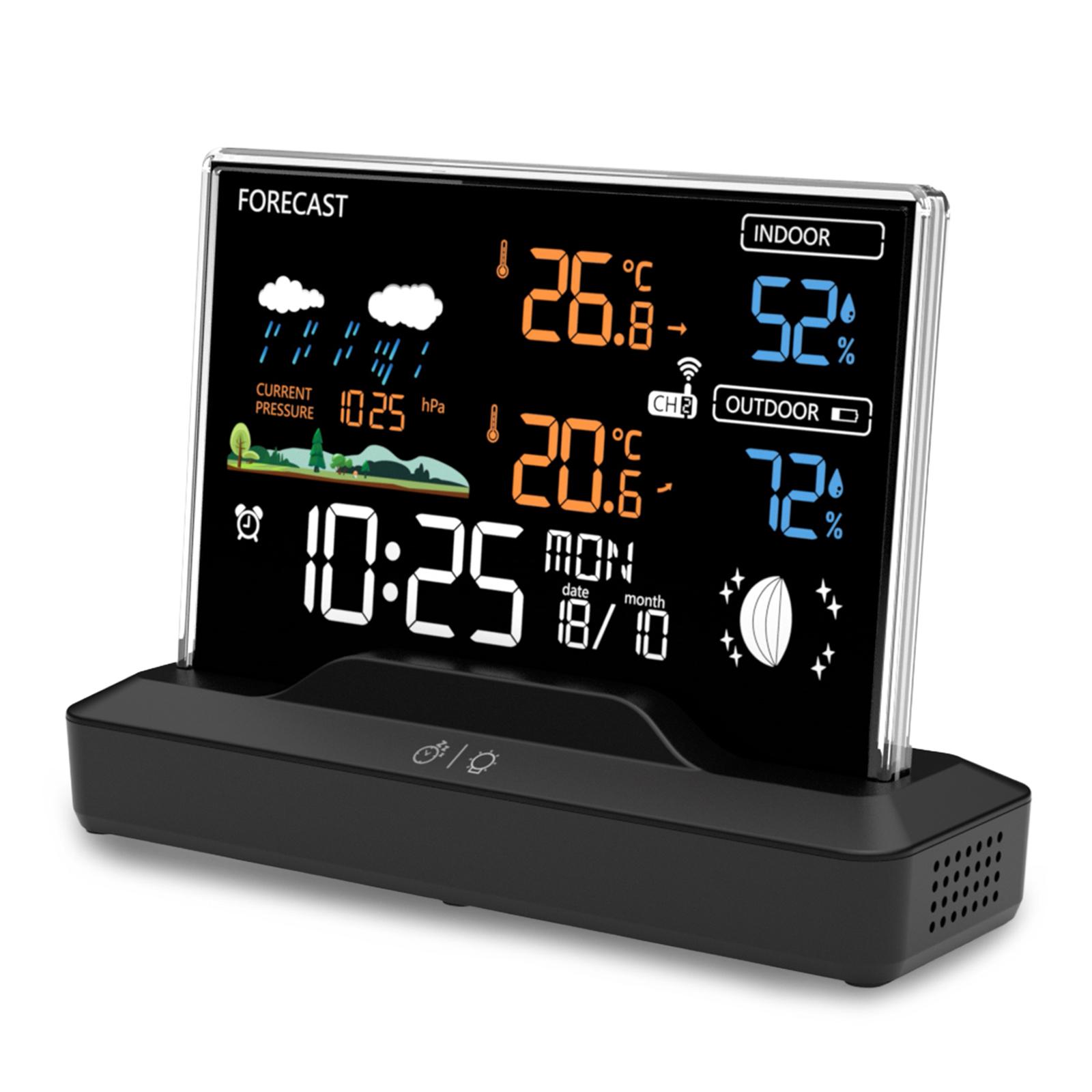 

Wireless Weather Station Home RF Alarm Clock VA Color Screen In/Outdoor Thermometer Hygrometer with Weather Forecast 2025 New как