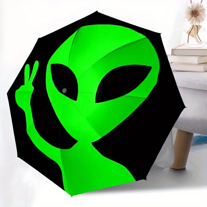 1pc Alien Peace Sign Automatic Open/Close Umbrella, Umbrella with cartoon Design, Portable Compact Umbrella for Men & Women, Good Holiday Gi
