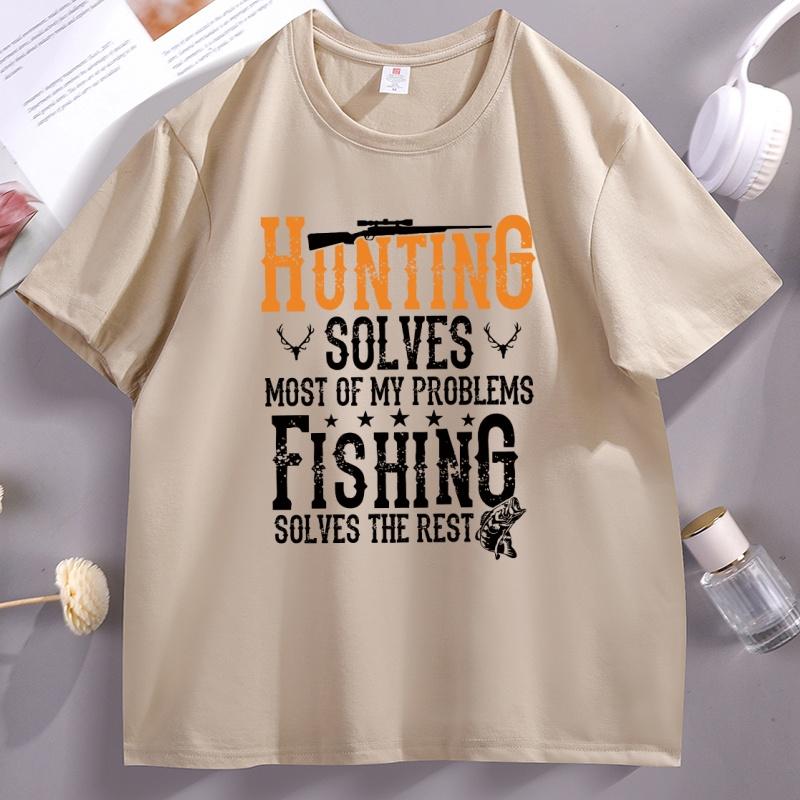 Hunting Solves Most of My Problems T Shirt Women Fishing Solves The Rest Hunting TShirt Casual Loose Short Sleeve Tees Clothes