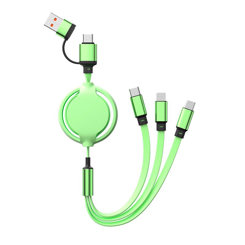 Retractable Super Fast Charging Two-to-Three Mobile Phone Data and Charging Cable, Three-in-One