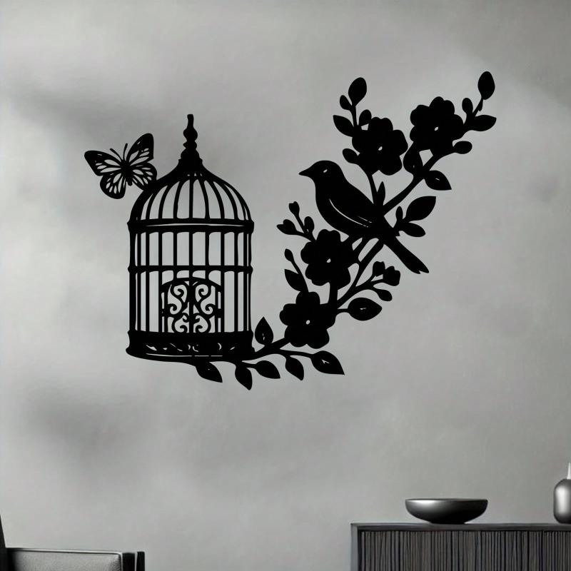 Birdcage Bird Metal Wall Art Weather Resistant Iron Sculpture Garden Yard Decor Gift