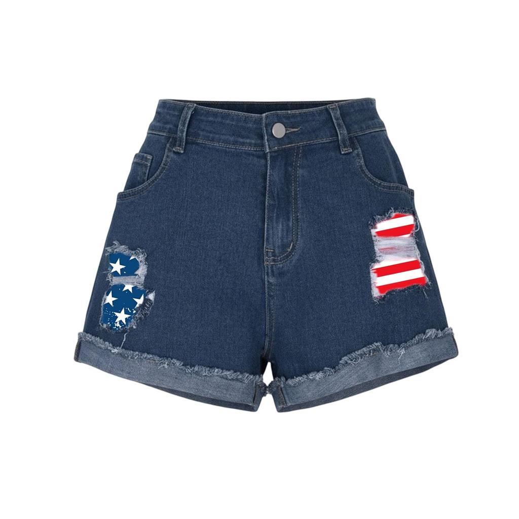 Women's Casual Denim Shorts with Pockets High Waist Rolled Hem Distressed Design Comfortable Fit Summer Wear