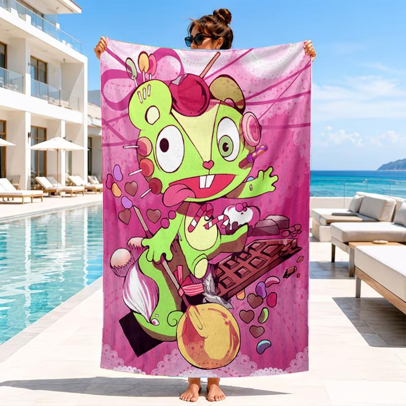 Toalla de Playa Aniversario de Happy Tree Friends, Toalla de Playa de Microfibra, Perfecta Para Piscina, Playa, Viajes, Decoración del Hogar, Regalos para Fans de Fiestas en la Playa