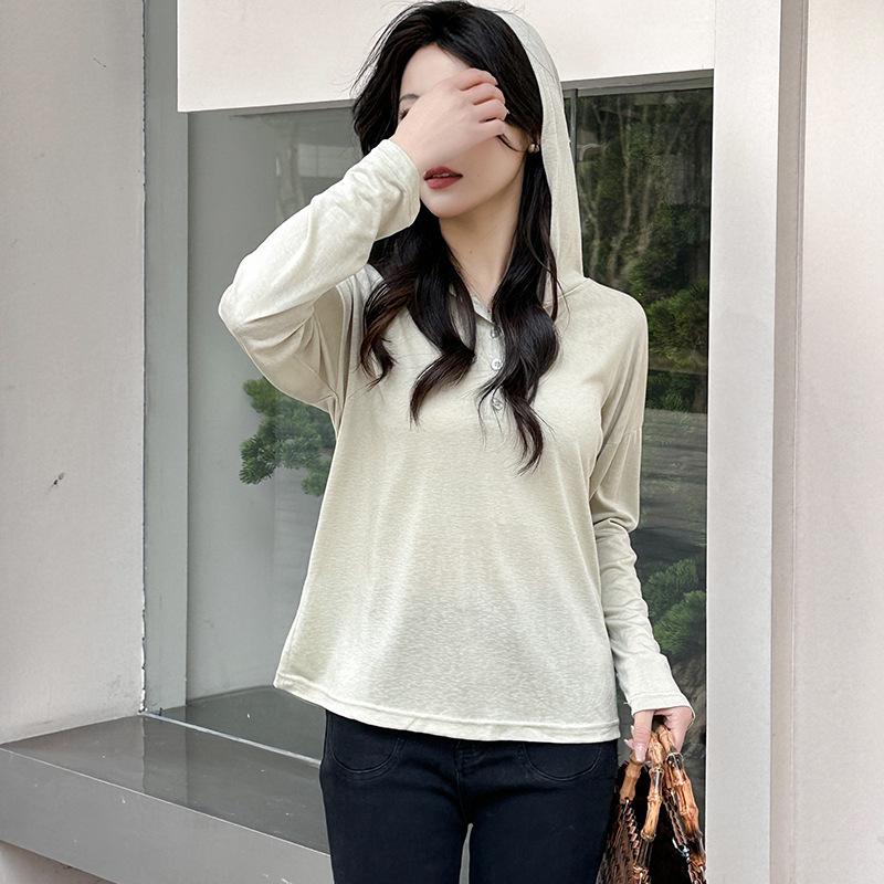 Summer Tencel Hooded Sun Protection Loose Long-Sleeve Knitted Top