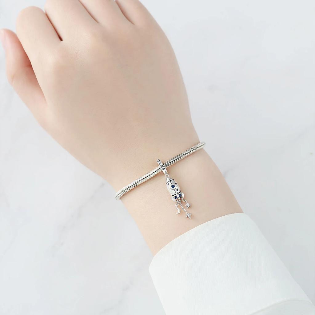 Original Blue Heart-Shaped Charms Rocket Pilot Bow Beads Copper Pendants Fit Bracelet Women Diy Jewelry Making Fine Gift