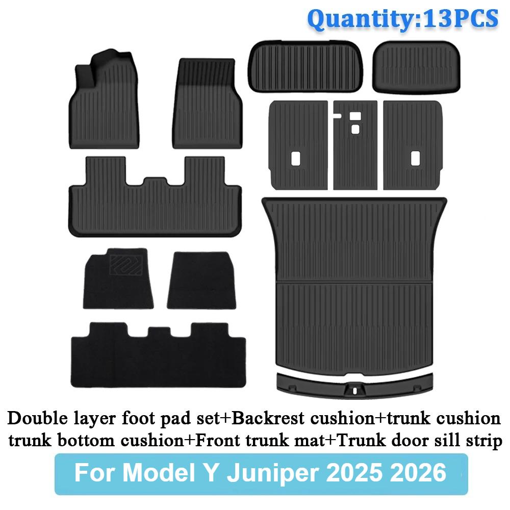 TPE Car Integrated Trunk Liners For Tesla Model Y Juniper 2025 2026 Double Layerd Mats Trunk Door Sill Guard Plate Backrest Mats