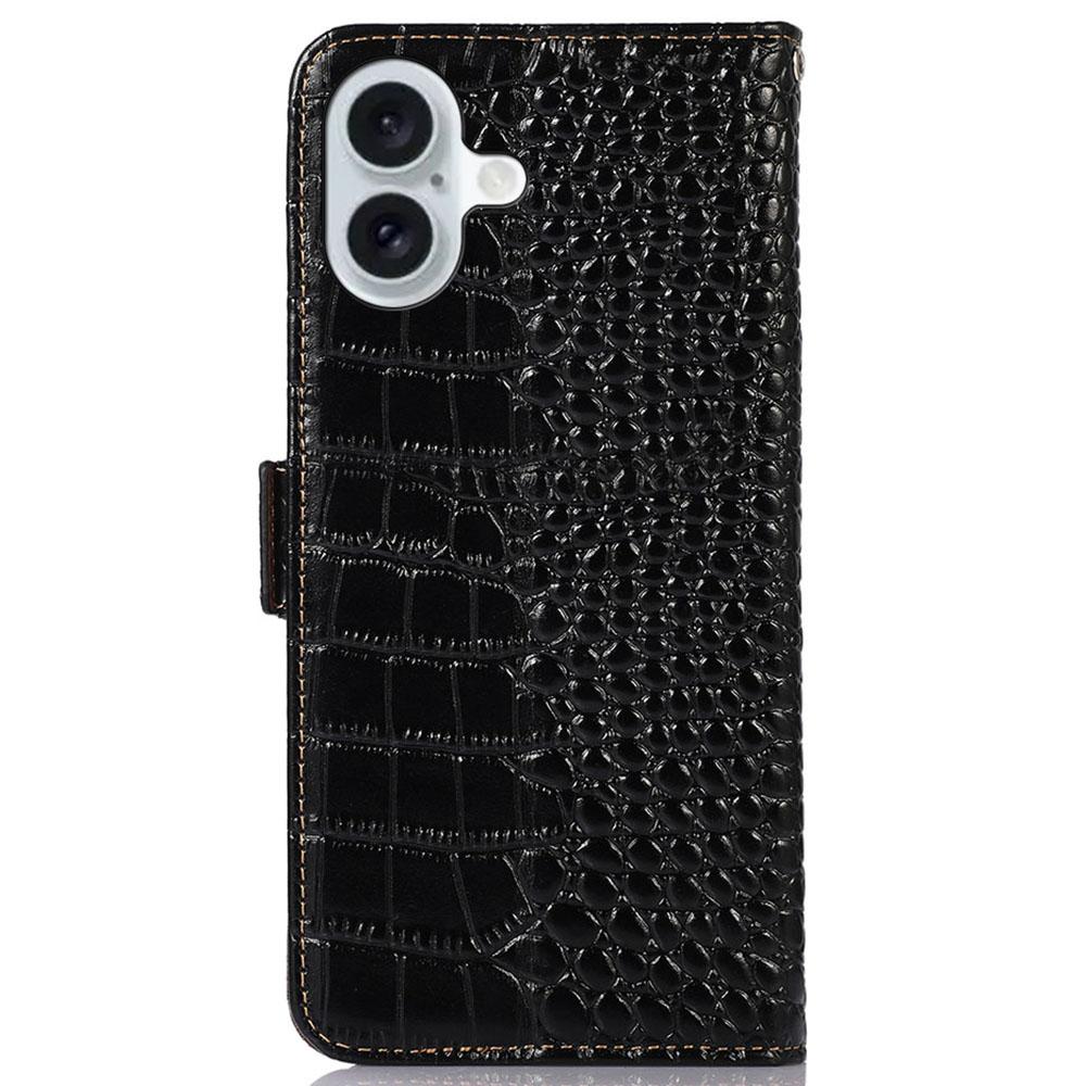 For iPhone 16 Plus Wallet Case RFID Blocking Genuine Cow Leather Phone Cover