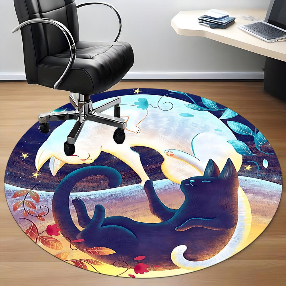1 Stück Mondlicht-Katzen Büro Runder Teppich, Matte Geeignet Für Büro, Unter Bürostühlen Schlafzimmer Wohnzimmer Heimdekoration, Zimmer Deko