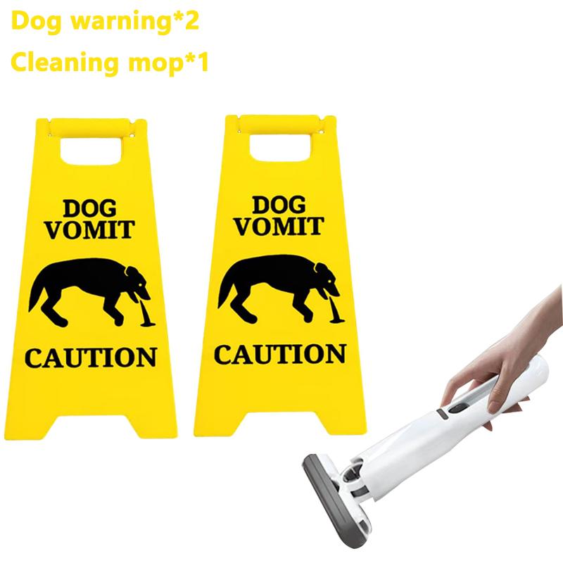 Funny Cat Vomit Sign with Mini Cleaning Mop Novelty Gag Caution Vomit Sign Gifts Warning Sign Decoration Suitable Pet Owners