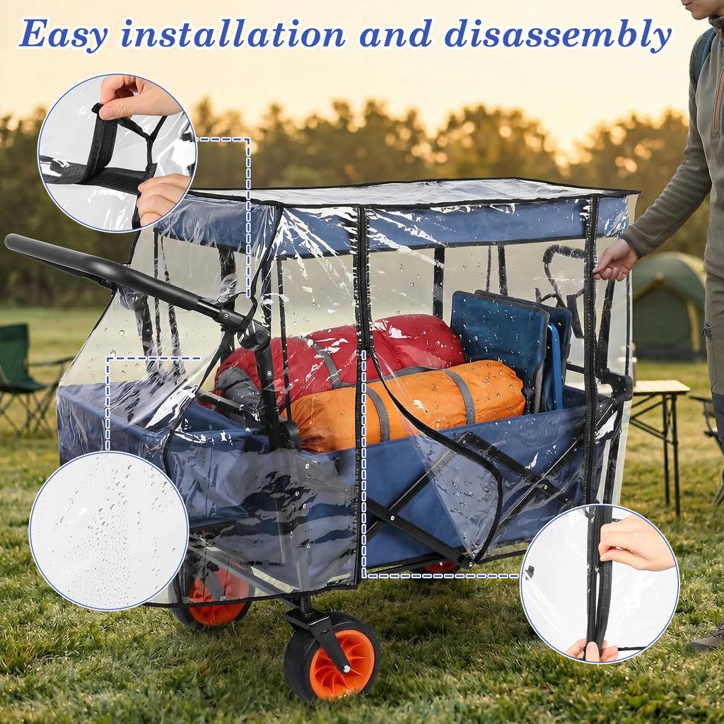 Outdoor Foldable Camper Trolley Rain Cover Transparent Dust Cover with Zipper Universal Handcart Accessories Windproof Cover