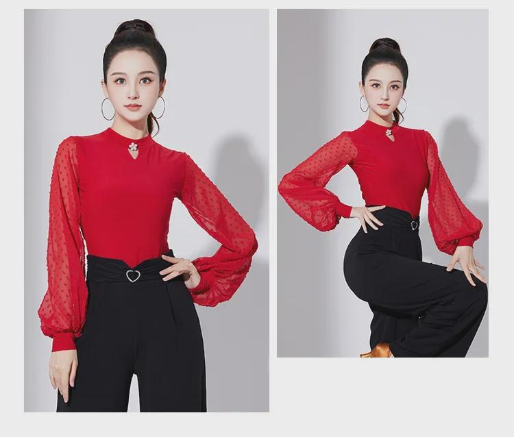 Salopetă modernă pentru damă, cu mâneci lantern, cu protecție pentru gât și guler înalt - îmbrăcăminte de dans standard național