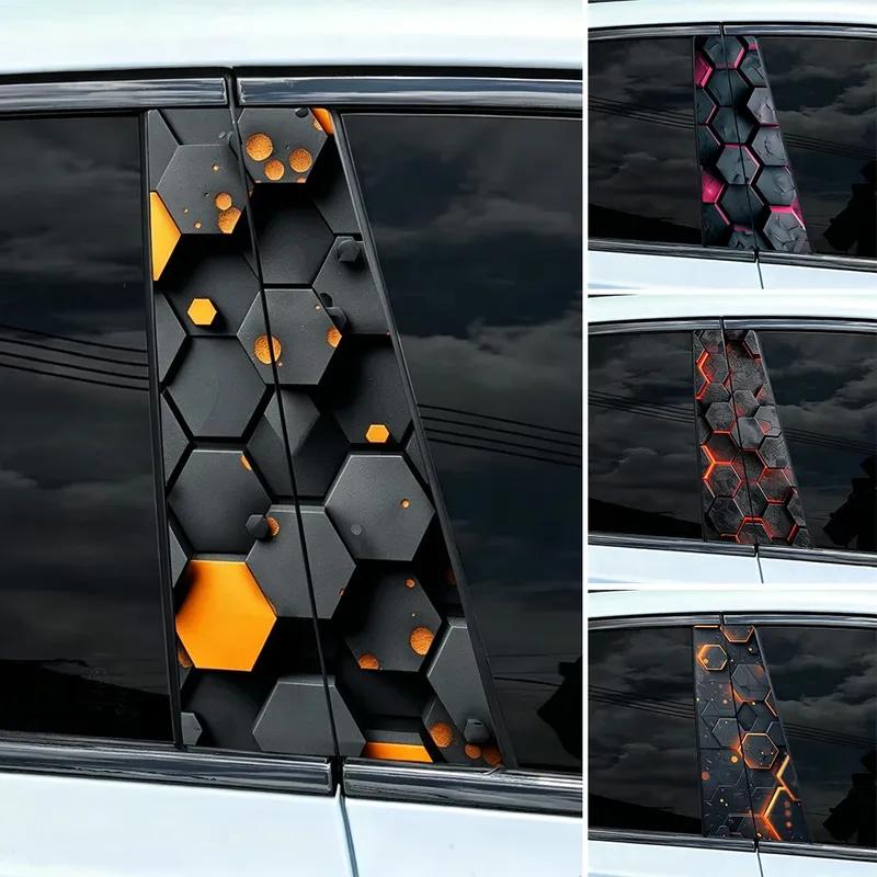 2pcs DIY Honeycomb Image Car Window Pillar Sticker Cool Car Sticker Vinyl Sticker Suitable For Car Door Pillars