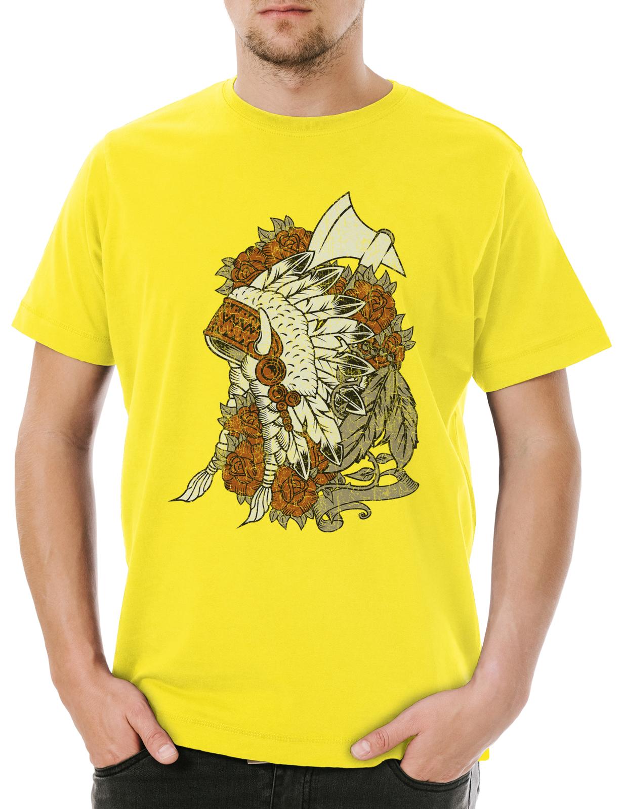 Indian Chief Gear And Roses Men s T-Shirt Mens Womens Tees Top Native American Chief Indian XL