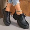 Fashion Black Lace-Up Loafers Shoes for Women Summer Autumn All-Match Round Toe Platform Shoes of Woman Non-Slip PU Women\'s Shoes