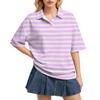 Camisa Polo Casual para Mujer de Corte Holgado con Mangas Cortas, Ligera, con Patrón de Rayas, Top de Verano con Cuello Clásico y Tapeta de Botones