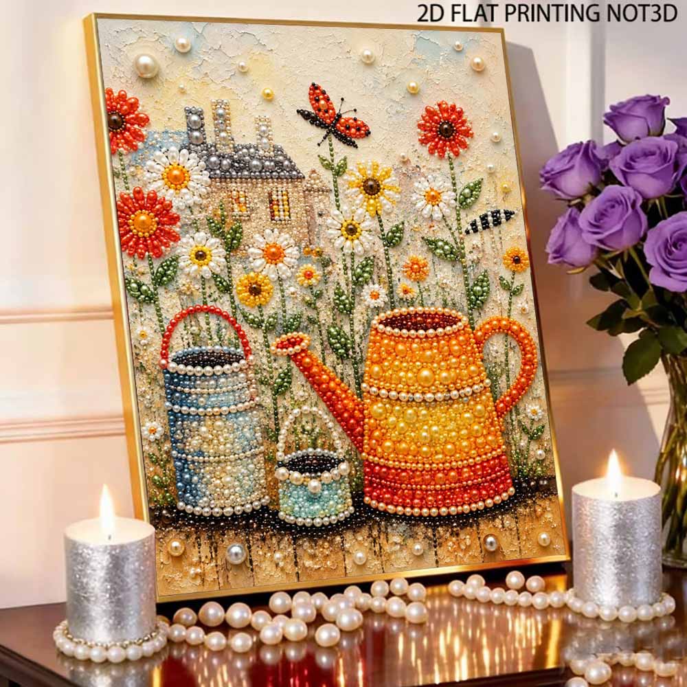Beautiful Framed Pearl Painting Kit Garden House Flowers DIY 3D Bead Art Canvas Creative Wall Decor Gift for Adults