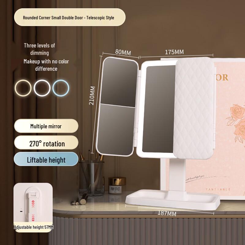 Oenyled Foldable Desktop LED Makeup Mirror