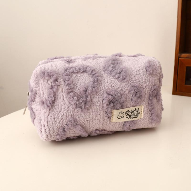Plush Girl Heart Makeup Bag Portable Travel Storage Organizer With Hanging Loop For Students