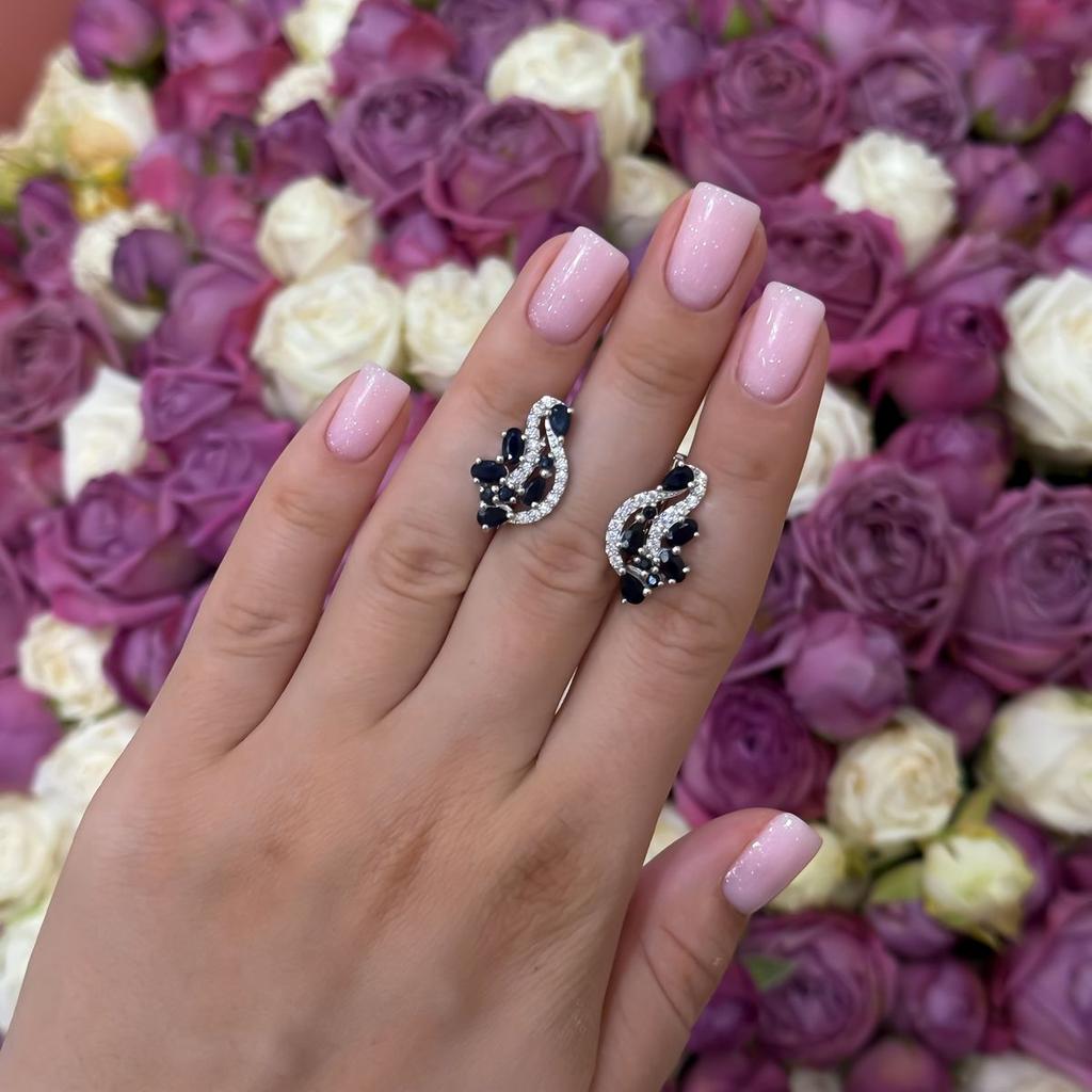 Серебряные серьги с натуральным сапфиром (2170334)