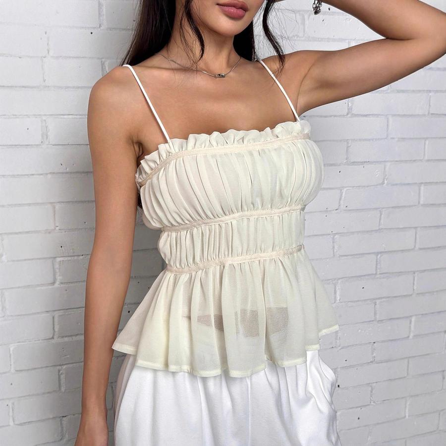 Summer Dress Set Vacation Style Slim Fit Sexy Crop Top with Ruffles High Waist