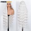 FREEDOM Synthetic Lace Front Wigs For Women 36 Inch Super Long Deep Body Wavy Cosplay Lace Wigs Ombre Blonde White Cosplay Wig