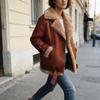 Womens Faux Leather Jacket With Sherpa Collar Oversized Streetwear Coat Long Sleeve Zip-Up Winter Outerwear