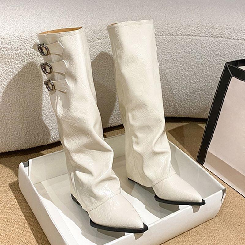 New Height-increasing Shoes, Trouser Boots, Pointed-toe Long Boots, Women's Retro Boots