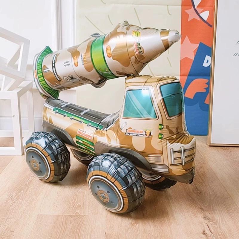 3D Assembly Boy Car Tank Engineering Vehicle Excavator Aluminum Film Toy Balloon Birthday Decoration Scene Layout