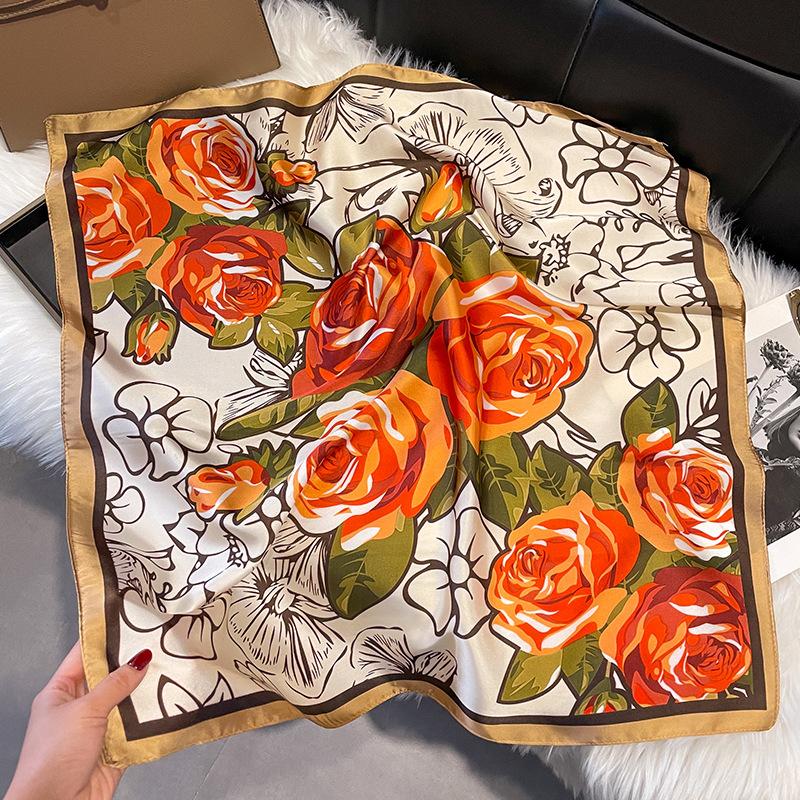 Luxury Flower Silk Square Scarf Women Satin Shawl Wrap Hijab Female Hair Band Wrist Headkerchief 70*70Cm Echarpe Bandana