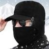 Flight Winter Winter Hat with Ear Windproof and Ski Fluffy Russian Bomber Warm Pilot Cap for Motorcycle Mountain and Outdoor Work Men's Cap, Flaps,