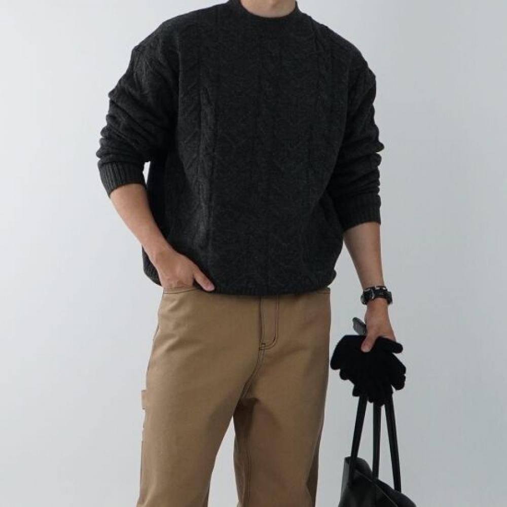 Onl Men Wool V Neck Cable Knit