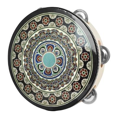 Metal Bells Hand Held Percussion Drum with Ergonomic Handle Grip 8 Inch Single Row Tambourine Round Musical Tambourine