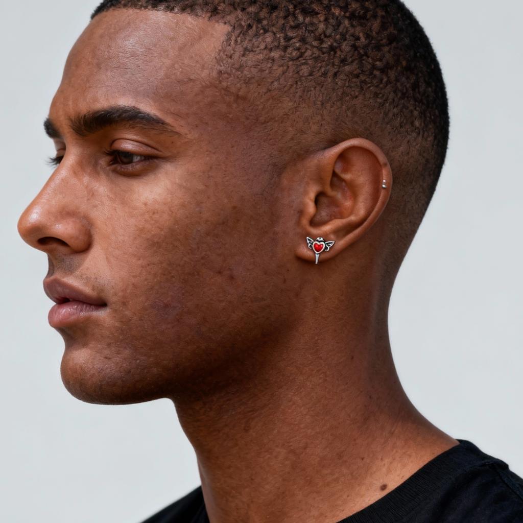 Gothic Wings Stud Earrings for Men Women,Vintage Stainless Steel Heart Zircon Sword Stud Earrings,Punk Piercing Jewelry Gift