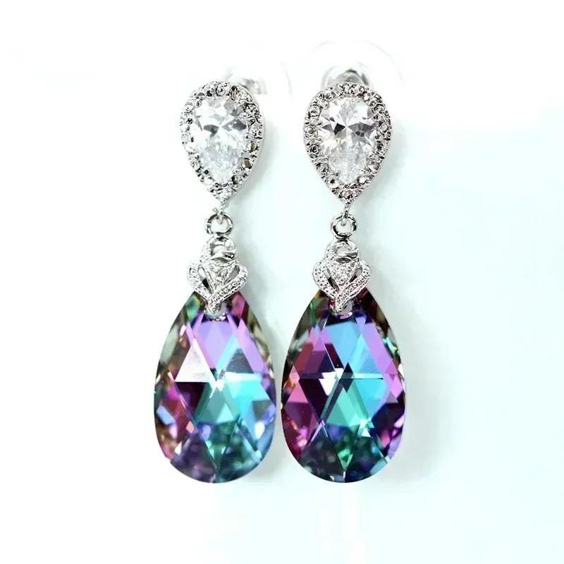European And American Trendy Sparkling Zircon Oxide Earrings, High End Banquet Fashion Zircon Party Jewelry Long Pendant