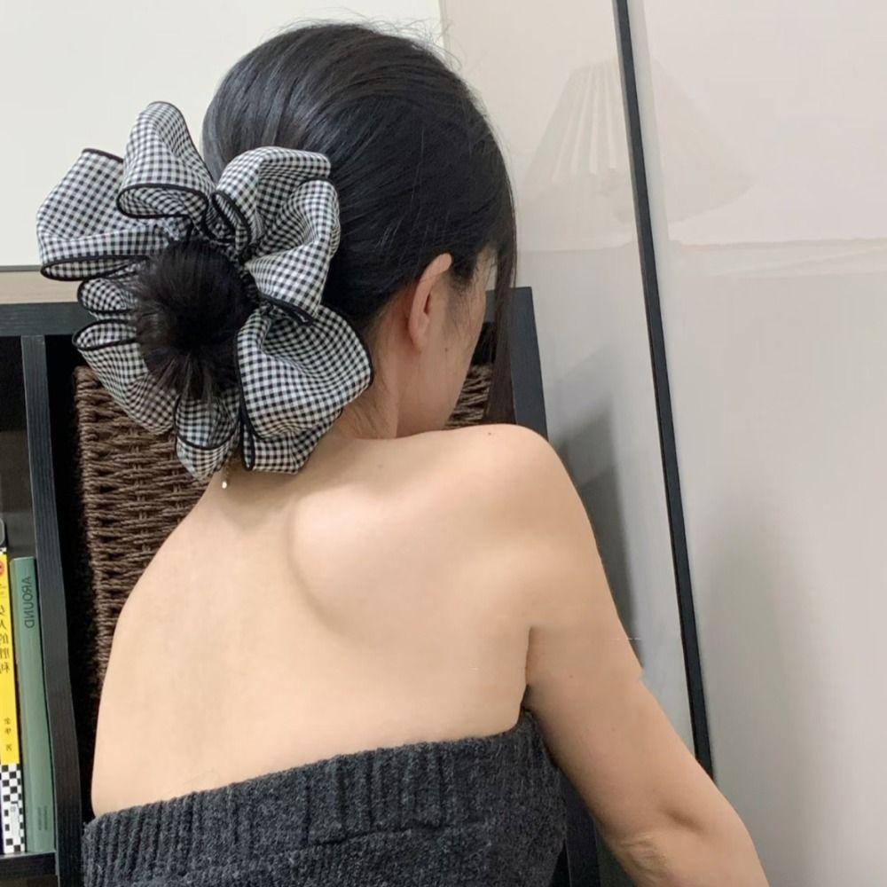 Cloth Blue Plaid Hair Ring Sweet Lattice Hair Tie Fashion Flower Hair Scrunchies  Daily