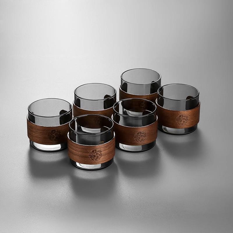 Walnut Wood Anti-Scald Glass Teacup - Japanese Kung Fu Master Tea Set for Home Use