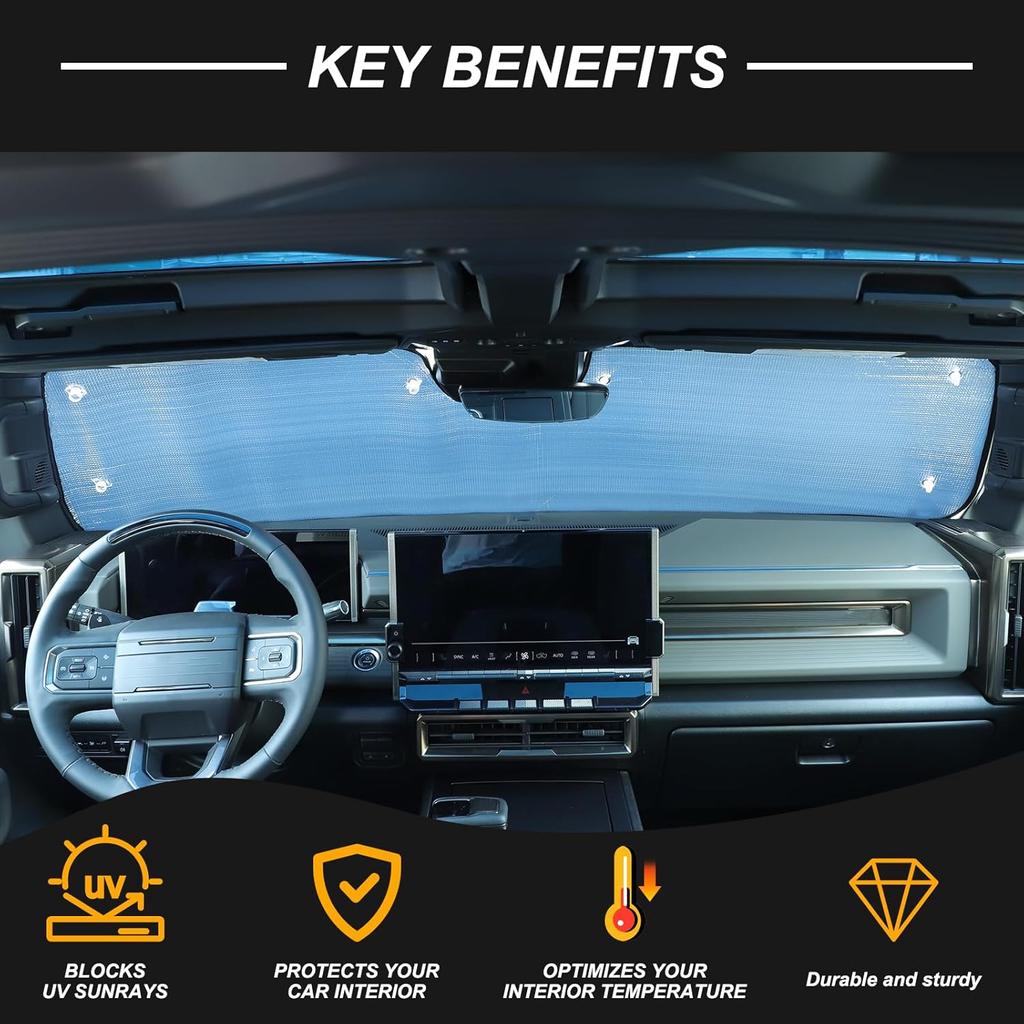 for Hummer EV Accessories Windshield Sun Shade Front Sun Visor for Car Windshield Foldable&Reflective Car Sun Visor Blocks Sun Rays Keep Cooler for