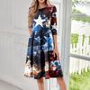 Women's Casual Fashion Round Neck Three Quarter Sleeve Independence Day Print Midi Dress