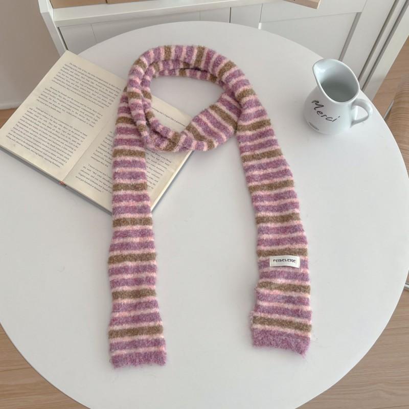 Womens Knitted Striped Long Warm Scarf Winter Chic Style Lightweight Wool Blend Neck Wrap Office Casual Wear