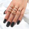 Retro Rhinestone Flower & Leaf Butterfly Ring Set - 7 Pieces