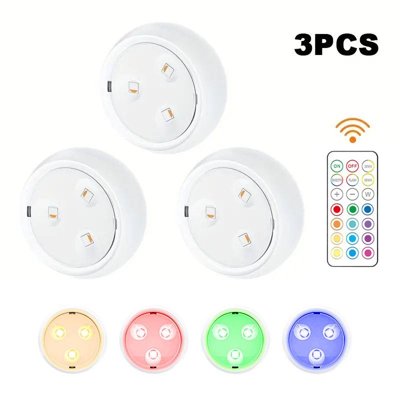 

6 шт. многоцветных светодиодных ночников RGB с дистанционным сенсорным управлением на батарейках для освещения шкафа, спальни, прихожей