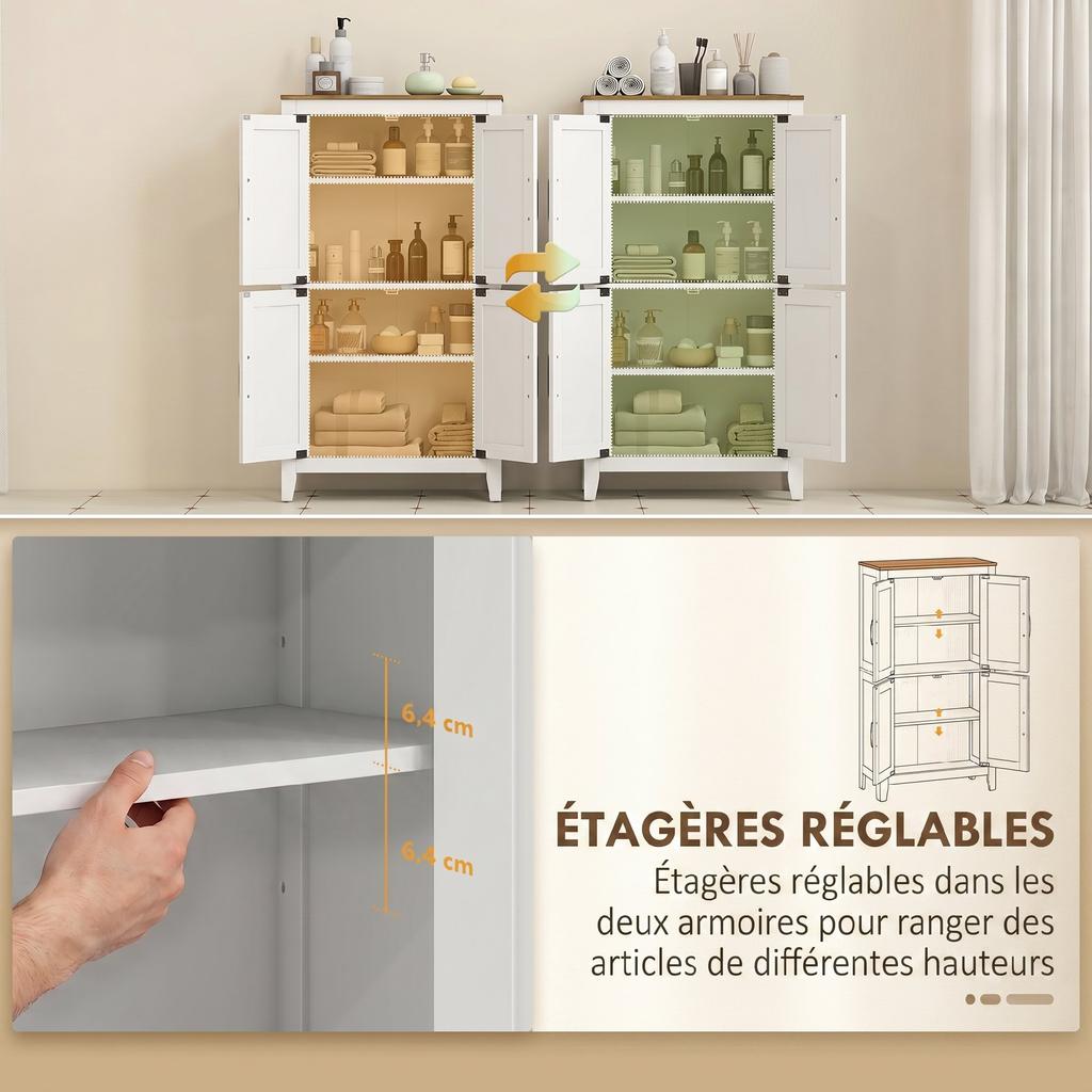 Bathroom Cabinet, Narrow, 4 Barn Doors, Adjustable Shelves, White