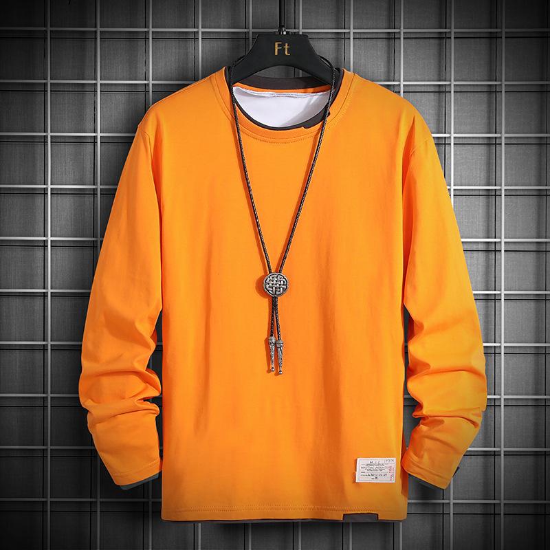 Spring Autumn Fake Two Pieces Cotton T-shirt Male Long Sleeve Casual Tee Men All-match Bottomed Pullover Tee