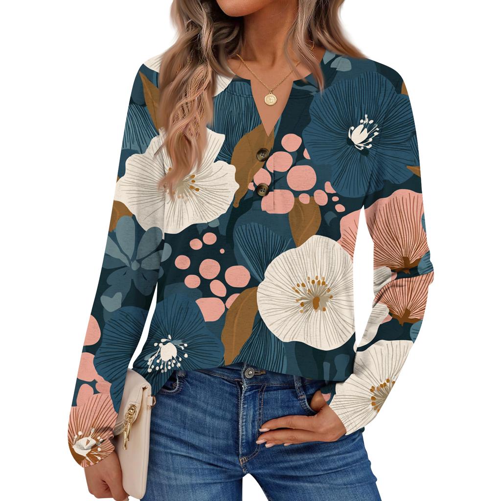 Women's Floral Print Long Sleeve  Shirt Elegant Casual Tops Trendy Shirt Tops