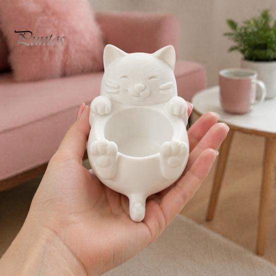 Bedroom Vanity Organizer 3D Fortune Cat Desk Storage Box, Cute Money Jewelry Multi-functional Slot for Rings, Mini Planter Home Decor Figurine,