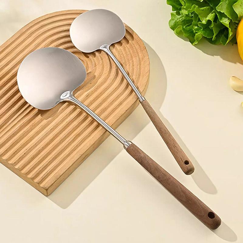 Nerezová špachtle Houbová lopatka s dřevěnou rukojetí Prodloužená vařečka Proti opaření Varná lopatka Kuchyňské náčiní